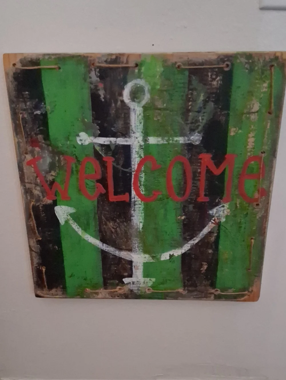 Stephanie Johnson Green Black Striped Welcome Anchor Wall Art